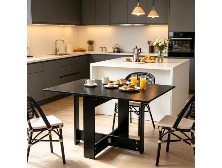 PIPIPOXER Table à manger pliable noire effet bois table de repas pour salle à manger petit espace table console gain de place