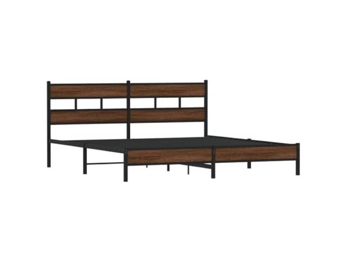KTHLBRH Bettgestell aus Metall Eiche Braun 183 x 213 cm Gestell aus Stahl, Latten aus Metall, Kopfteil inklusive, Stauraum