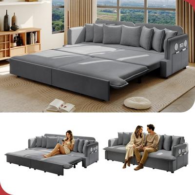 GDFStudio - 3-in-1 Corduroy Convertible Sleeper Sofa with Bluetooth Speakers, USB Ports & Side Pockets