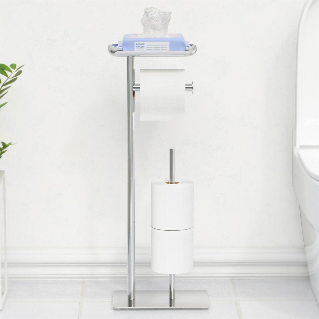 Rebrilliant Free Standing Toilet Paper Holder Silver 58cm H X 22cm W X 16cm D