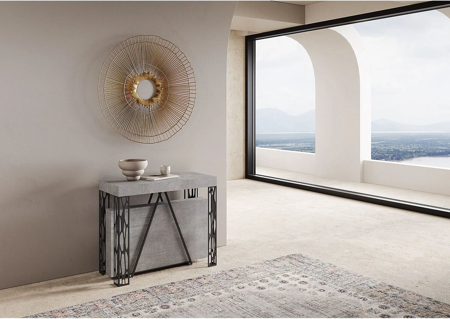 Ityhome Consola extensible 90x40/300 cm Kerpa cemento estructura antracita