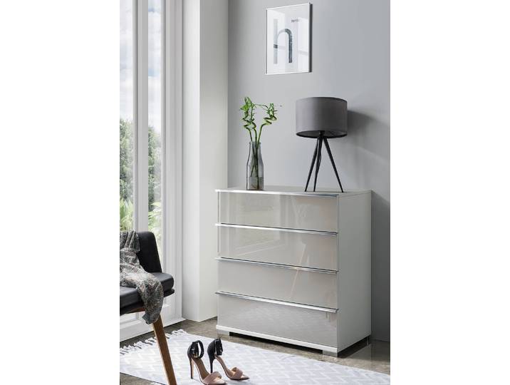 Commode Shanghai 82cm Blanc/Blanc/Gris sable