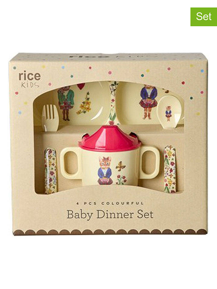 Rice 4tlg. Kinder-Geschirrset "Nathalie Lété" in Creme/ Pink - onesize