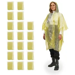 Relaxdays Einweg Regenponcho 20er Set Gelb