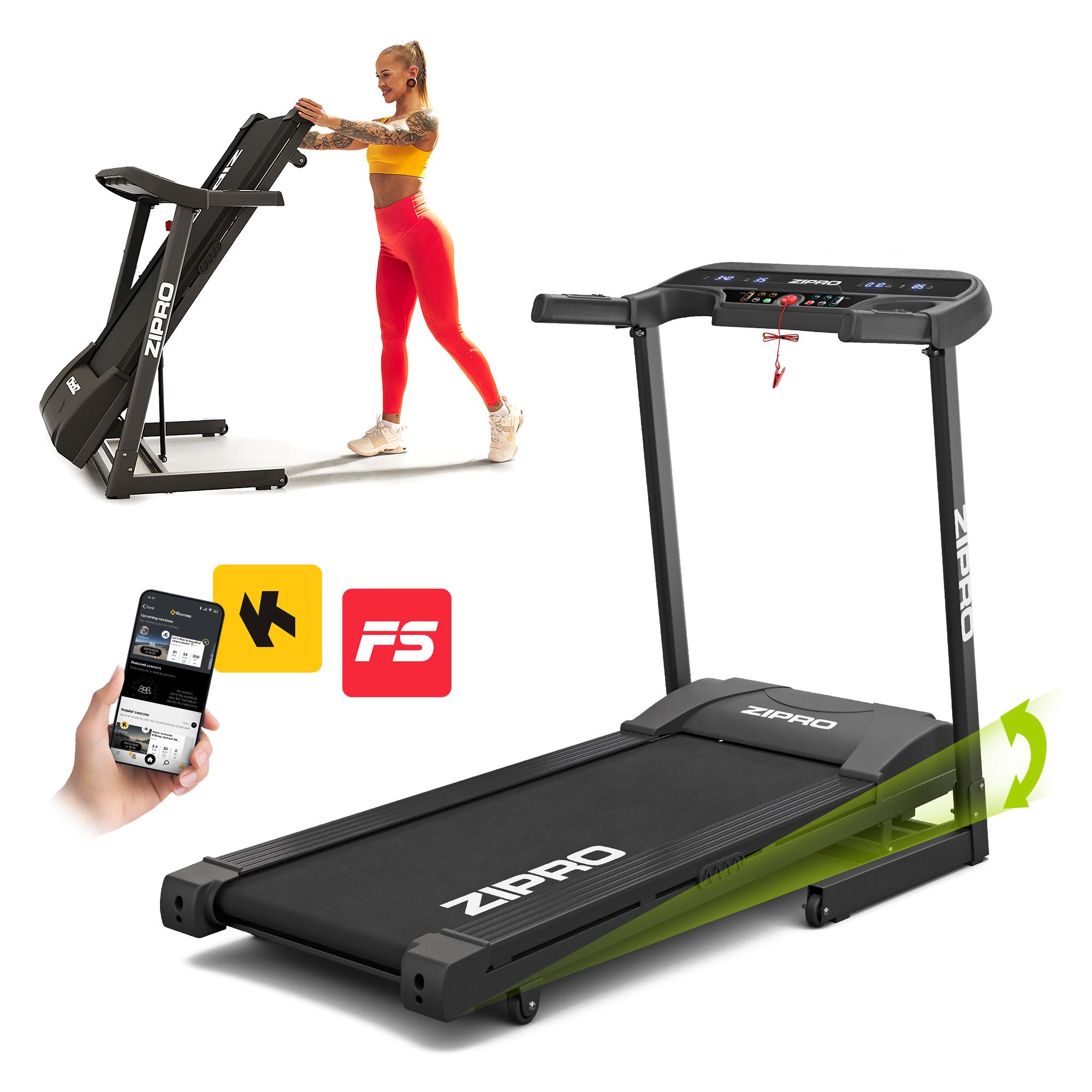 Zipro Laufband Elektrisch Pulse - Mit Automatischer Steigung Belastbar Klappbarer Heimtrainer mit 8-fach Dämpfung Pulsmessung & LED Display Bis 130kg
