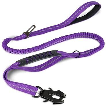 Uplifted Finds Tactical Bungee Shock Absorbing Leash With Integrated Car Safety Buckle purple
