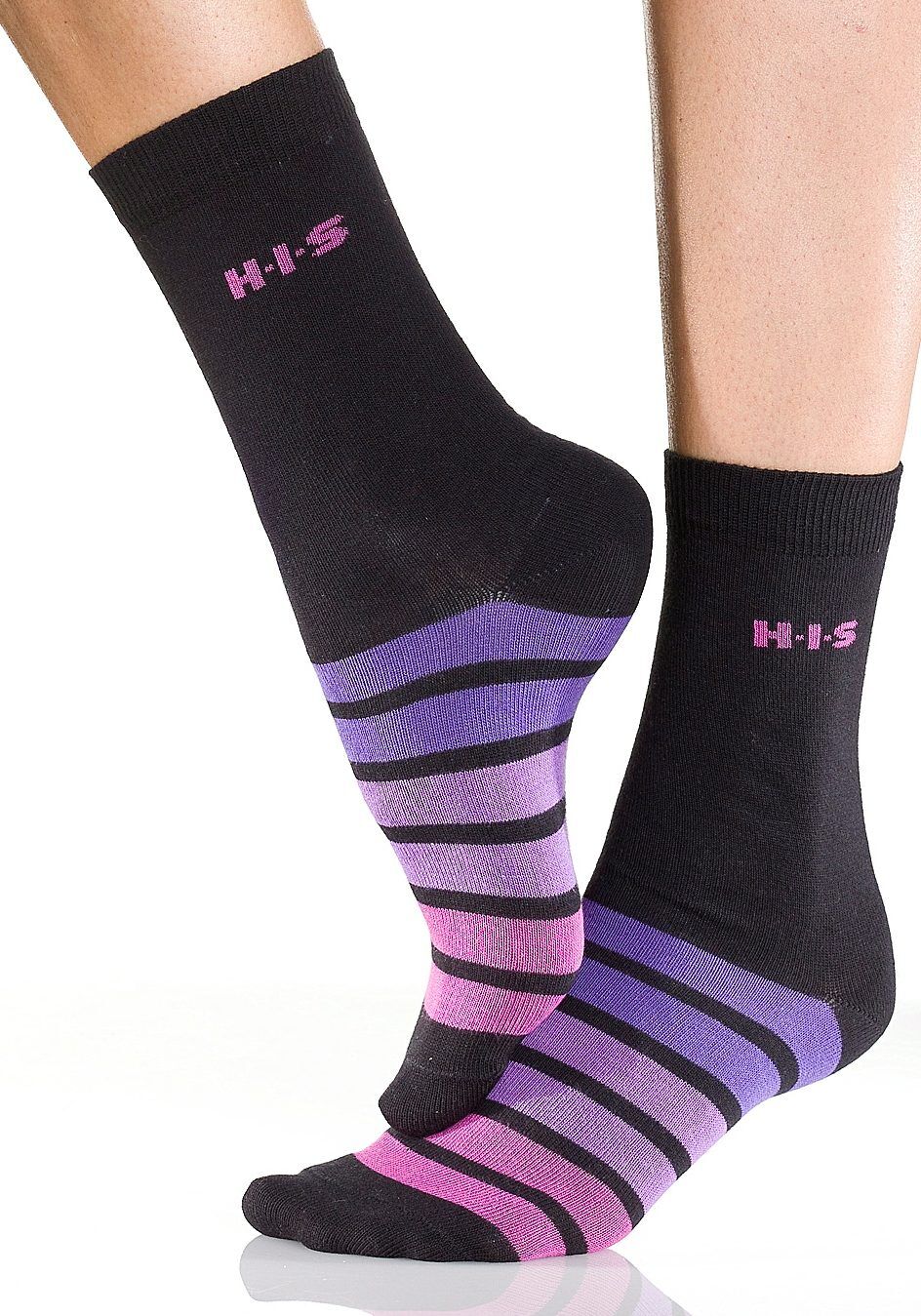 Freizeitsocken H.I.S "Damen Kinder Socken Design am Fuss, weiche Baumwolle", Damen, Gr. 35-38, schwarz, Baumwolle, Baumwollmischung, Elasthan, Polyamid, geringelt, elastisch, Socken Freizeitsocken, mit buntem Ringelmuster schwarz 35-38
