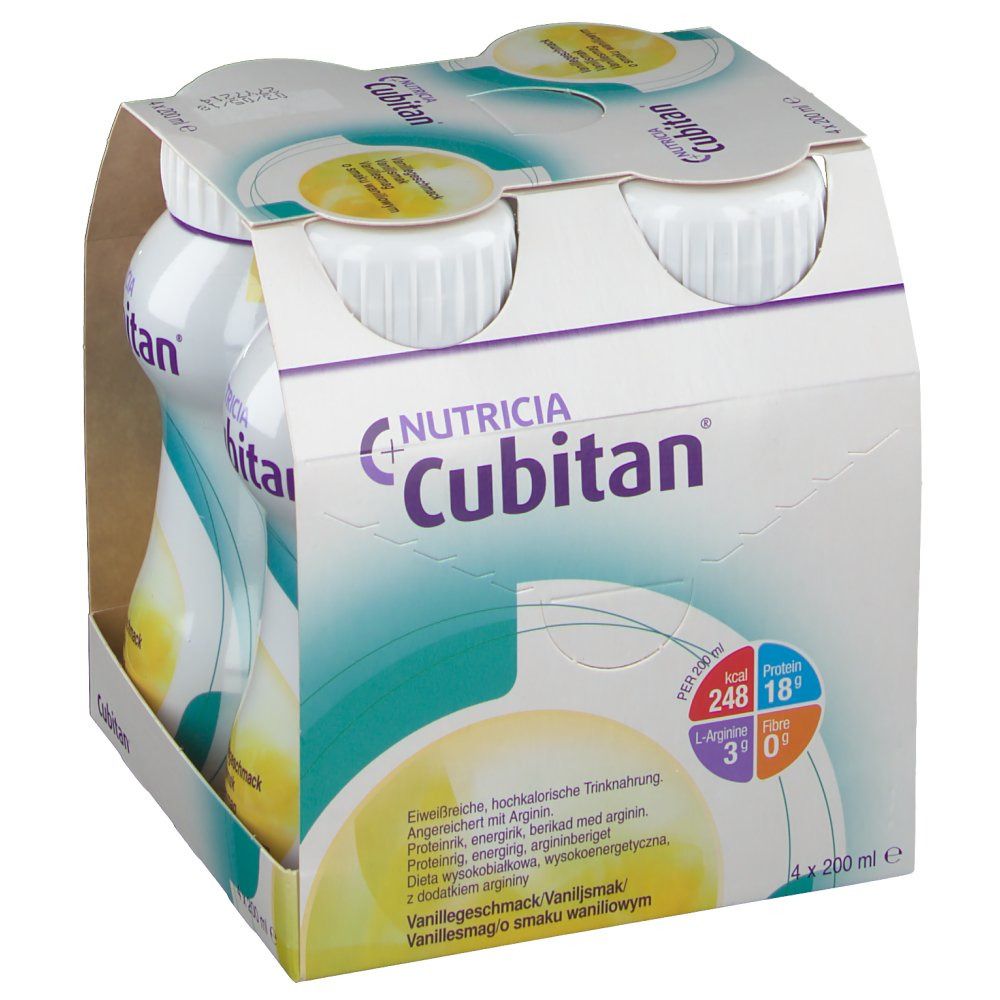 Cubitan Vanillegeschmack Trinkflasche 4x200 ml Flüssigkeit