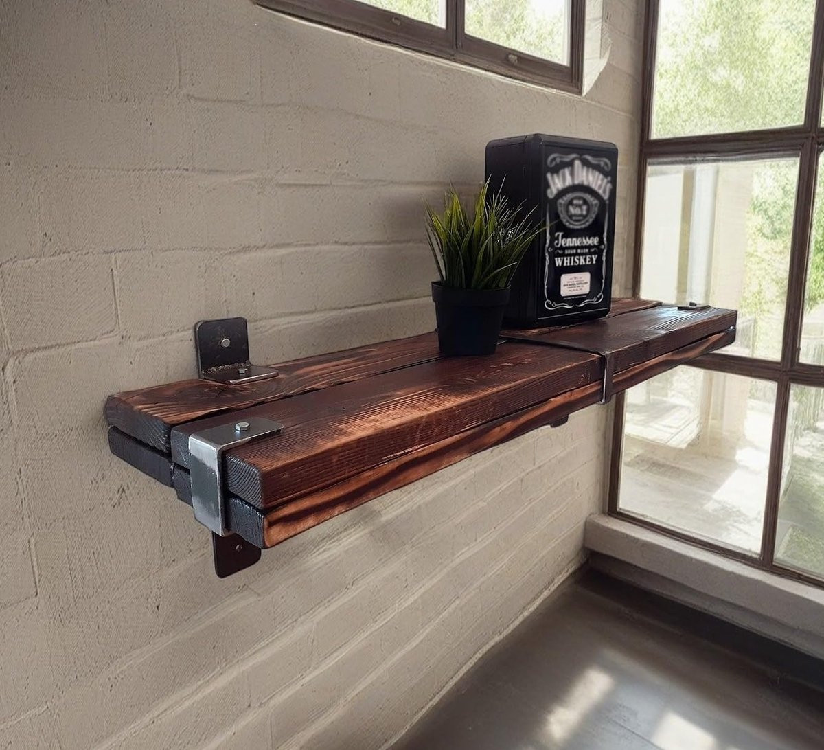 Handgemaakte houten zwevende wandplank voor decoratie - Natuurlijk - Breedte: 60 cm