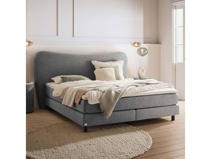 Boxspringbett Viona Webstoff 140x200cm TTF-Box Härtegrad: H2 Hellgrau modern
