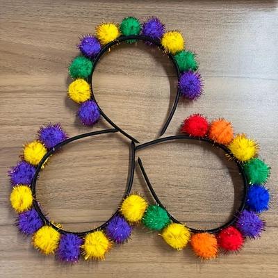 Inspired Living Mardi Gras Headband Plush Pom Carnival Hair Accessory For Parades & Parties Mardi Gras Headband Plush Pom Carnival Hair Accessory For Parades & Parties
