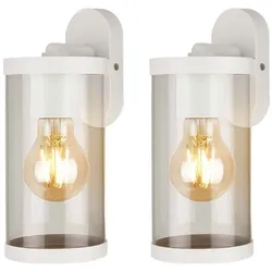 2er Set Außen Wandlampe Wandleuchte Terrassenleuchte E27 Weiß Aluminium H 23,4 cm