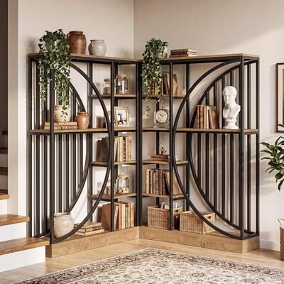 Bluebell 70.9-Inch Room Divider, 5-Tier Industrial Freestanding Bookshelf