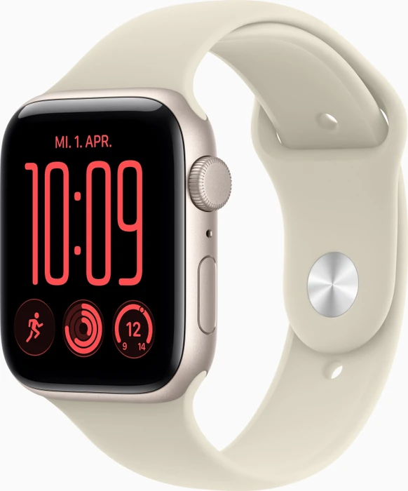 Apple Watch SE 3 44mm Aluminiumgehäuse in Polarstern mit Sportarmband Sand - M/L