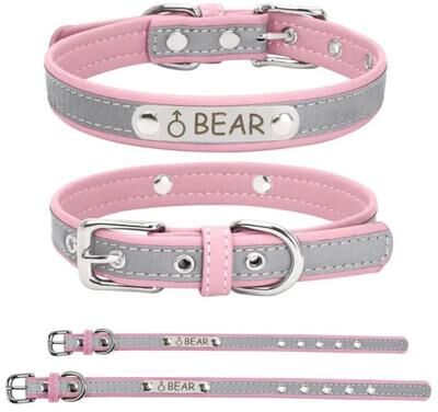 Uplift Treasures Personalized PU Leather Engraved Dog Collar pink s