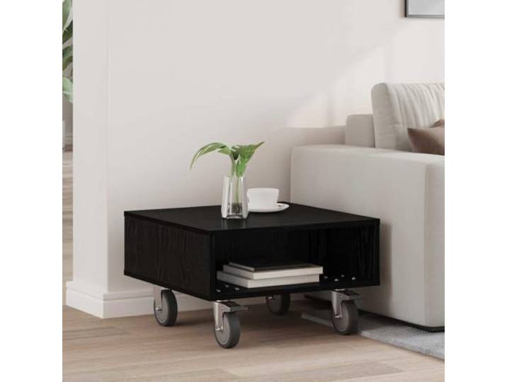 KLGBNCVE Beistelltisch mit Rollen Schwarz Eichen-Optik 50,5 x 50 x 30 cm Holzwerkstoff, 4 Rollen mit 2 Bremsen, pflegeleichte Oberfläche, Innenbereich, modernes Design