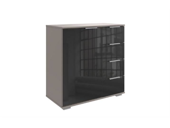 freiraum Kombikommode Easy Plus, 1 Tür, 4 Schübe, SAHARAGRAU + GLAS SCHWARZ - 81x83x41cm (BxHxT)
