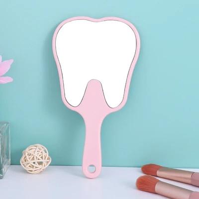 Uplift Picks Cute Tooth Shaped Handheld Mirror Portable Dental Makeup Beauty Mirror With Handle pink