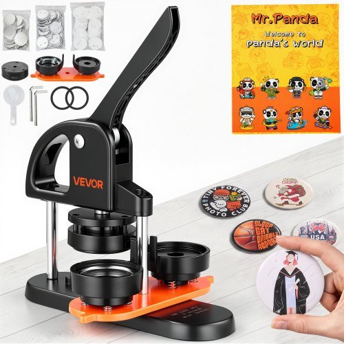 VEVOR Button Machine met 100 stuks 58mm badges, inclusief cirkelsnijder en spellingsboek, zwart-oranje