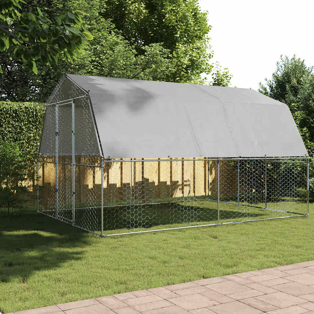 vidaXL Gallinero con techo y puerta acero galvanizado plateado Plateado