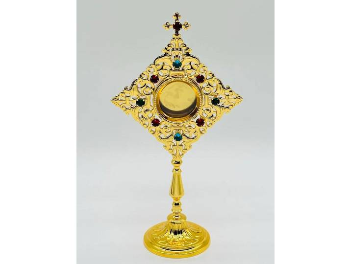 Cave religieuse plaquée or Ostensorium Reliqué pour autel d'église, idéale pour les cérémonies liturgiques et les fournitures d'église