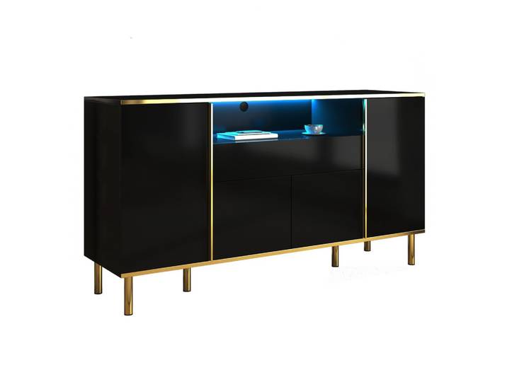 BUFFETSCHRANK mit LED-Beleuchtung und goldenen Akzenten