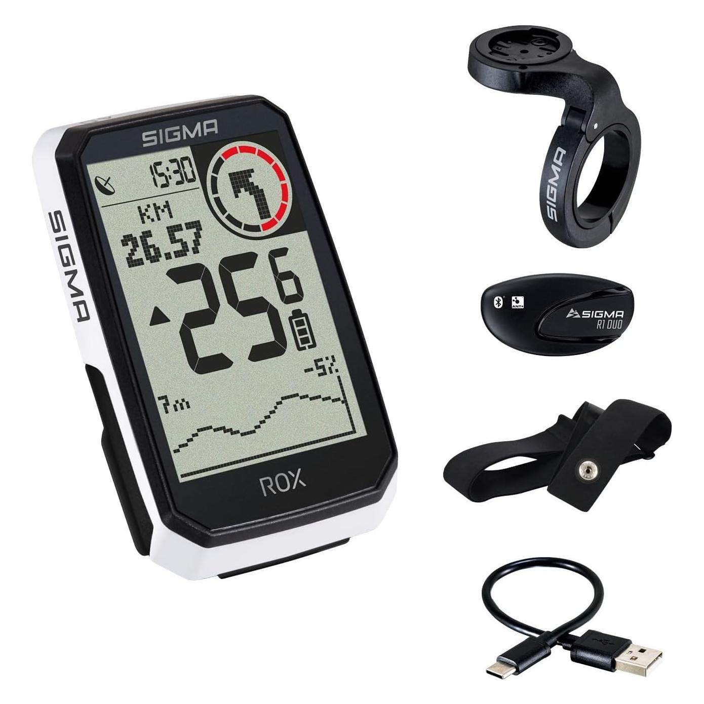 Sigma GPS-Fietscomputer mit Herzfrequenzmesser, 41-Stunden-Akku, e-Bike, 30 Funktionen (01069)
