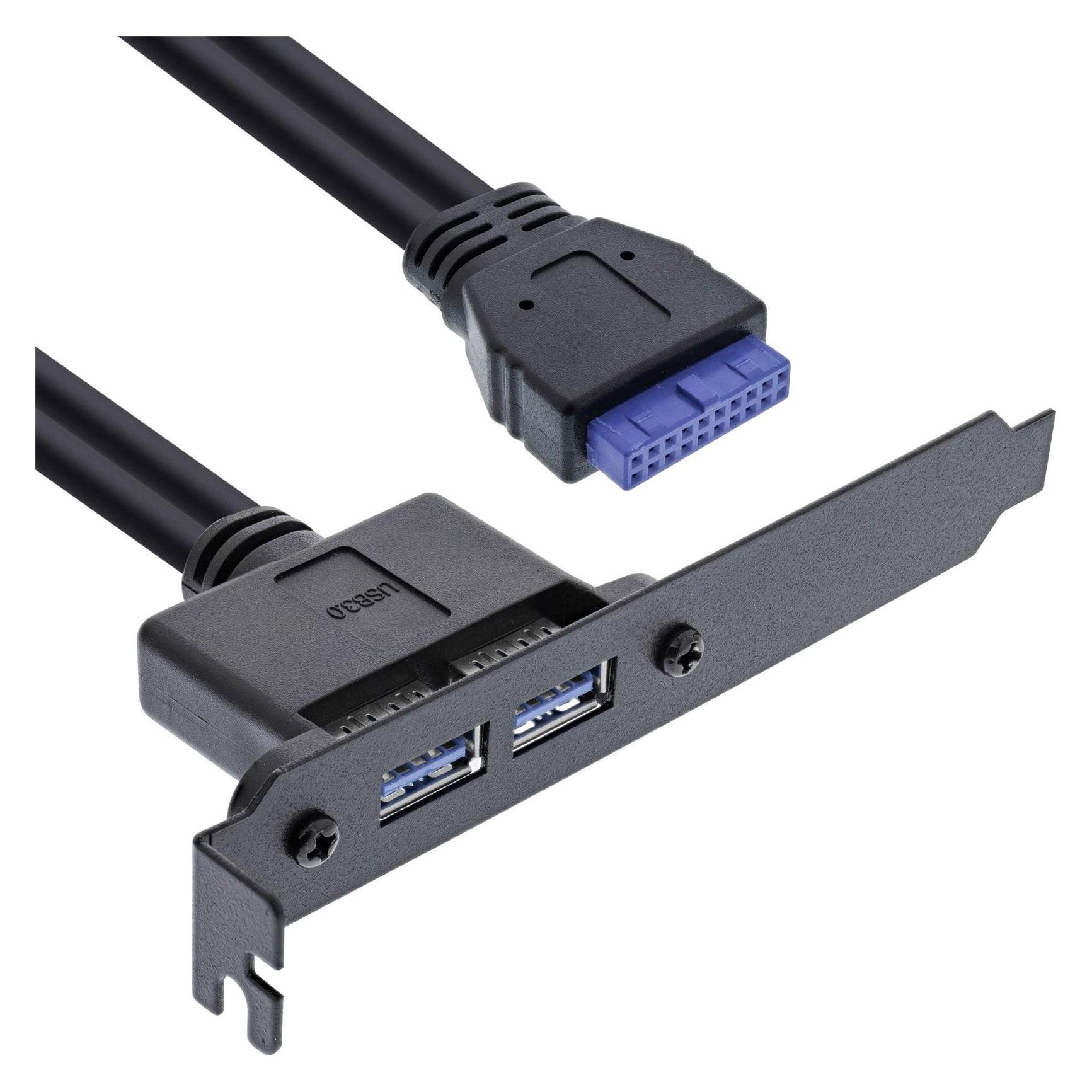 InLine Slotblech mit zwei USB 3.0 Anschlüssen auf intern USB 3.0 (0.50 m) (33390C)