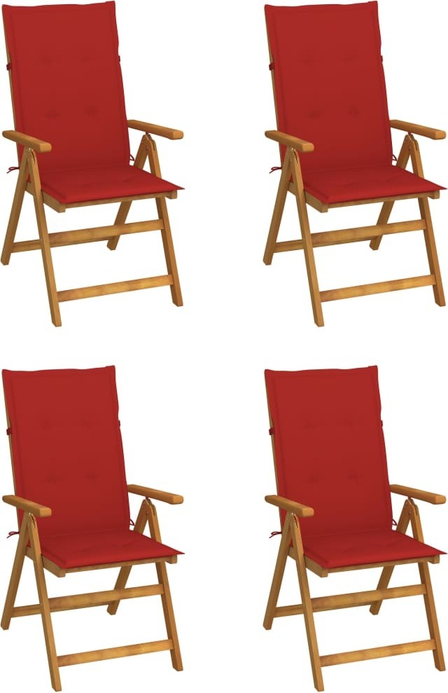 4er-Set verstellbare Klappstühle mit Kissen aus massivem Akazienholz