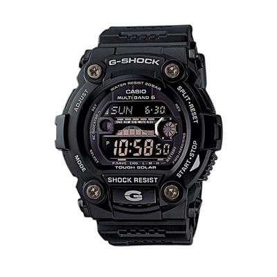 Funkchronograph CASIO G-SHOCK, schwarz, Armbanduhren, Herren, schwarz, Solaruhr, Armbanduhr, Herren,digital,Resinarmband,bis 20 bar wasserd.