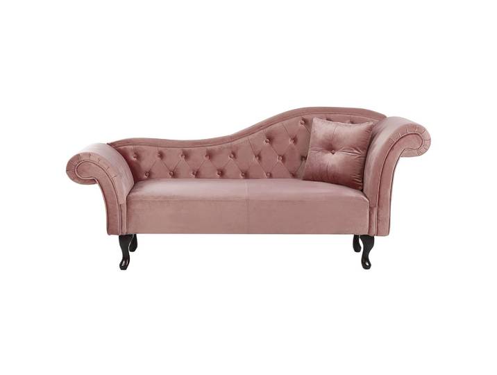 CHAISELONGUE Samtstoff rosa rechtsseitig Lattes