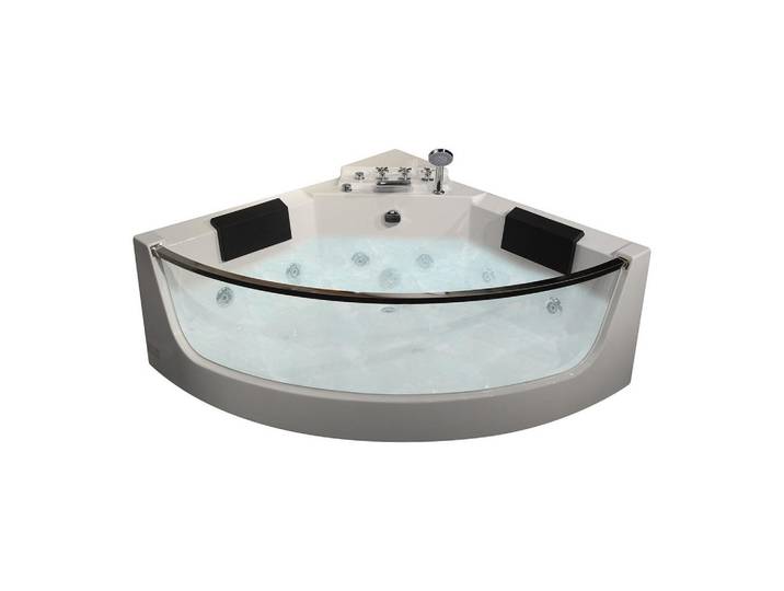 Vente-Unique Whirlpoolbadewanne - 2 Personen - Glas, Acryl - Weiß, Glas, Kunststoff, Uni, Freiform, 138x59x138 cm, Badezimmer, Baden & Duschen, Badewannen