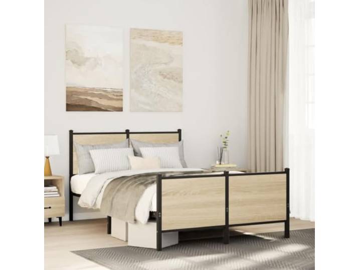 Robustes Metallbettgestell mit Lattenrost Schlafzimmer 120x190 cm Braun Metallbett ohne Matratze Sonoma-Eiche 120x190 cm Stabiler Bettrahmen mit Lattenrost und Stauraum
