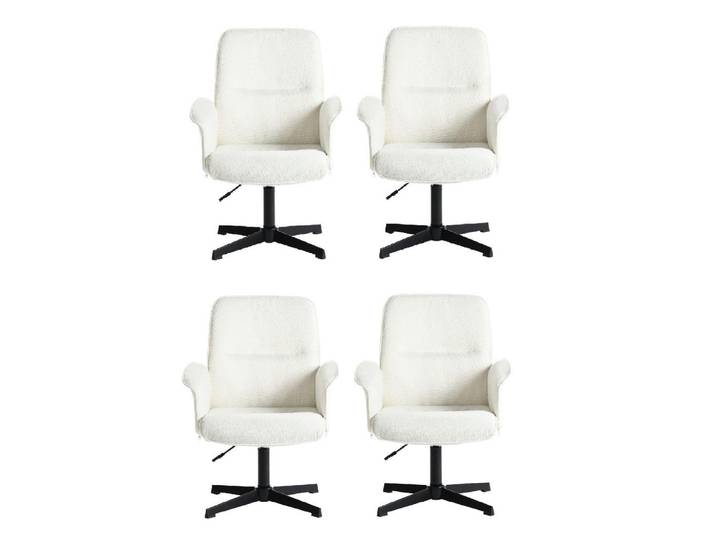 Meubles Cosy Drehstuhl 4er Set in Eisen Bouclé, Weiß, Metall, 63x94x66 cm, Büromöbel, Bürostühle, Drehstühle