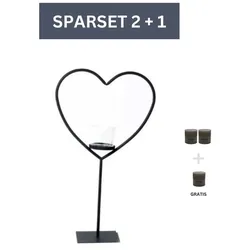 Sparset Herz Windlicht Elisa 60 cm- inkl. 3 Kerzen-Grau