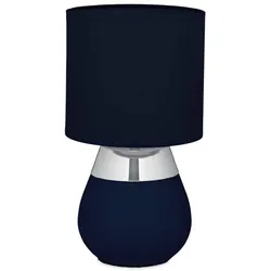 Relaxdays Tischlampe mit Stoffschirm Dunkelblau,Silber
