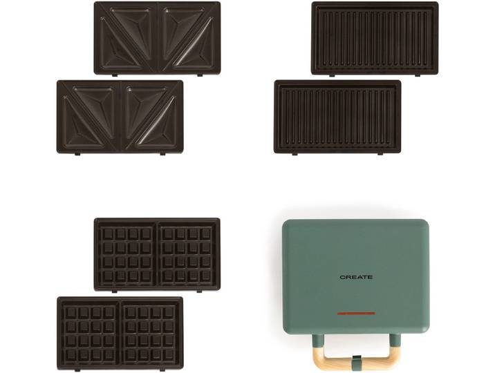 CREATE - Tosti-ijzer\, grill en wafelijzer met verwisselbare platen - Sage - Dubbel - STONE STUDIO