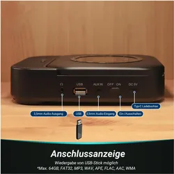 August Tragbarer Bluetooth CD-Player mit Lautsprecher, MP3 Player + Portable Audiogeräte, Schwarz