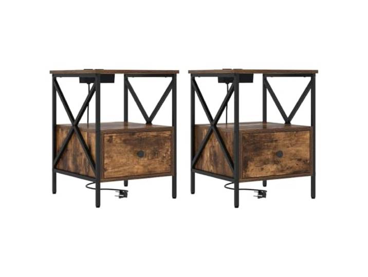Heofavd Nachttisch 2er Set mit Steckdose Geräucherte Eiche 41.5x40.5x55cm
