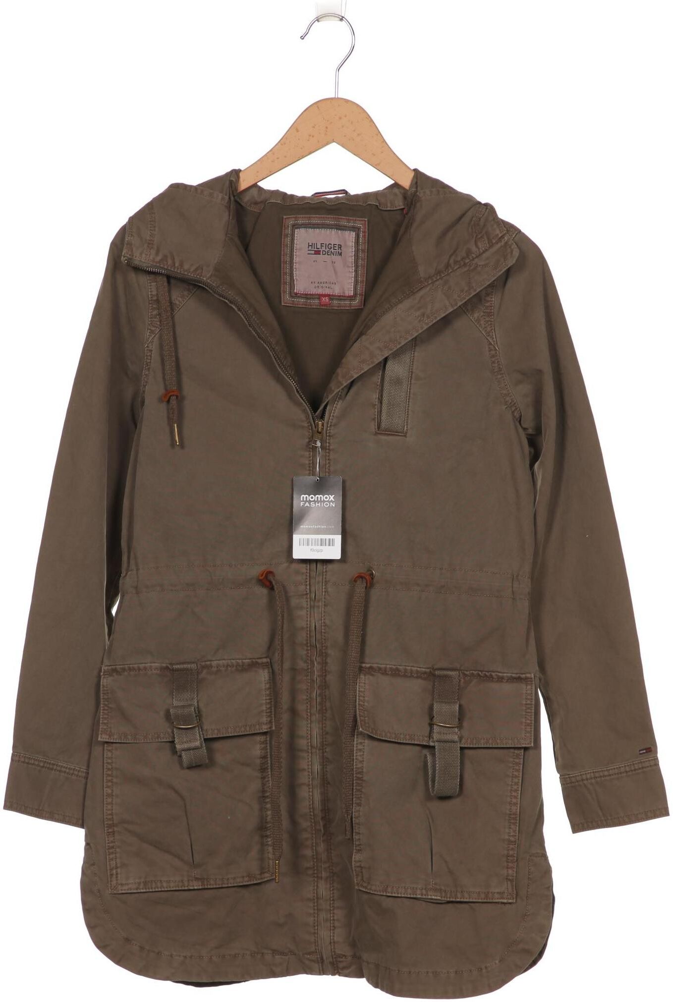 Hilfiger Denim Damen Mantel, Grün, Gr. XS, Leder / Baumwolle / Synthetik - Second Hand