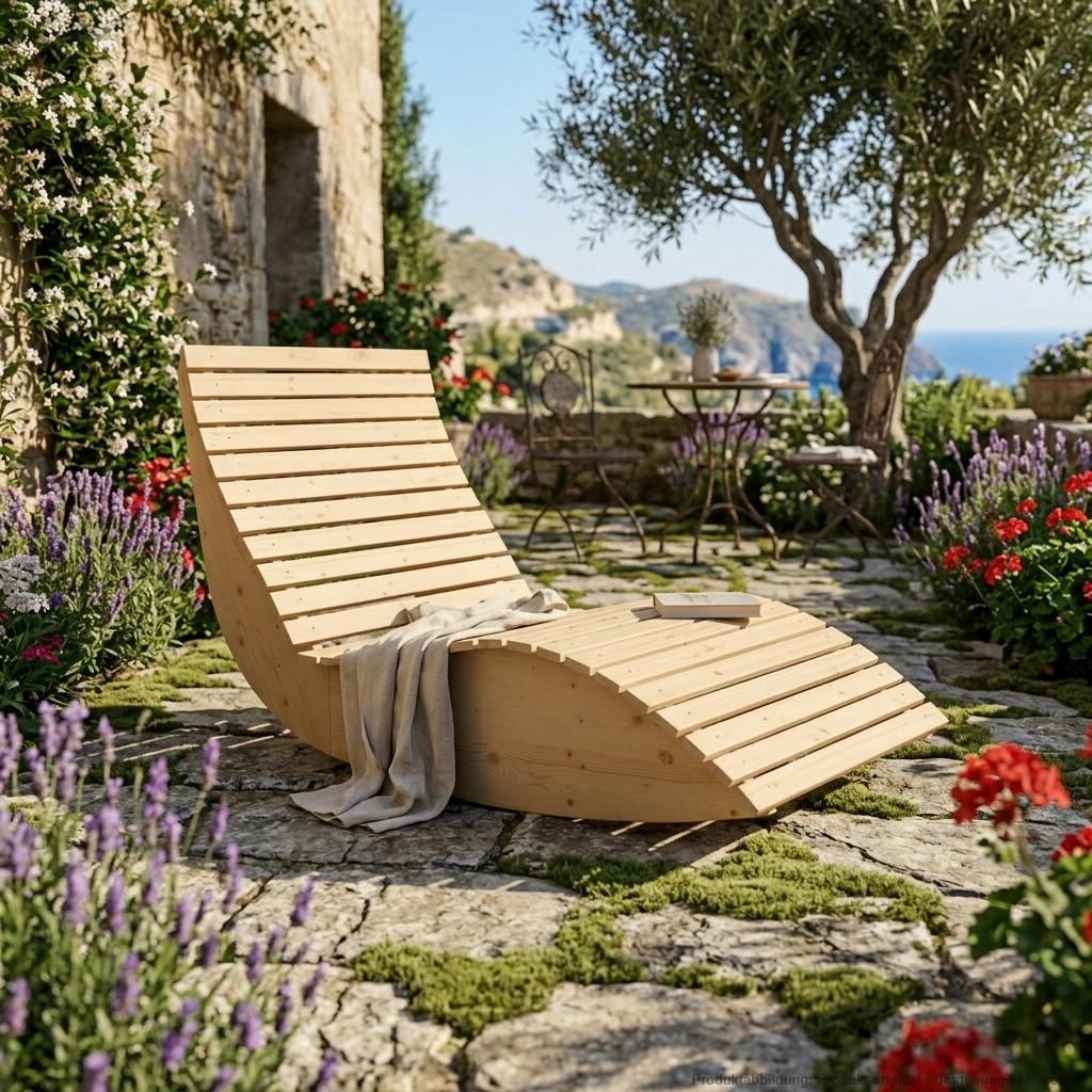 Holzliege Wellenliege Waldsofa Gartenliege "Schaukel-Sannerl" (Fichte) Breite 100cm Schaukelliege Relaxliege Himmelsliege