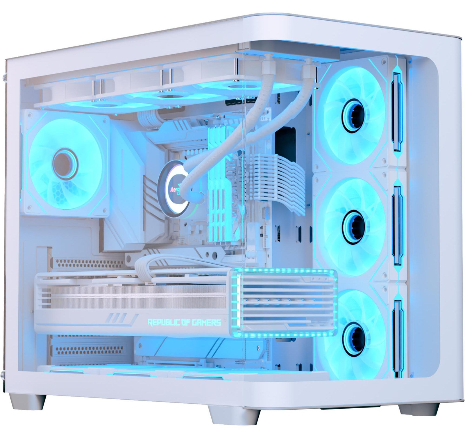 Aerocool AeroCool Geh Midi P500C-G-WT-V1 Computerbehuizing met Full Tempered Glas, Wit