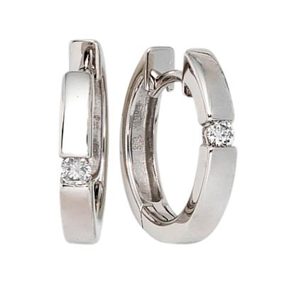 Paar Creolen JOBO "Ohrringe rund", weiß (weißgold 585), Ohrringe, Damen, 15,3mm, SI = kleine Einschlüsse, Diamanten Weißgold 585, Diamanten, Weißgold 585, 585 Weißgold mit 2 Diamanten