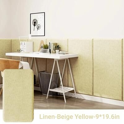 Market Central Upholstered Wall Mounted Headboard 3D Soundproof Peel And Stick Wall Panels beige Yellow