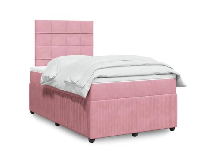 RJPLMFV Bettgestell, Velours, Rosa, 120 x 190 cm Taschenfederkernmatratze, verstellbarer Kopf, waschbare Matratzenauflage, inklusive Latten