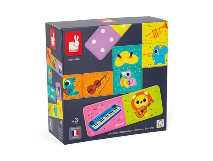 Janod Dominós muziekinstrumenten - educatief spel Mijn eerste domino - ontwikkeling van woordenschat en concentratie - plantaardige inkten - vanaf 3 jaar - J02623
