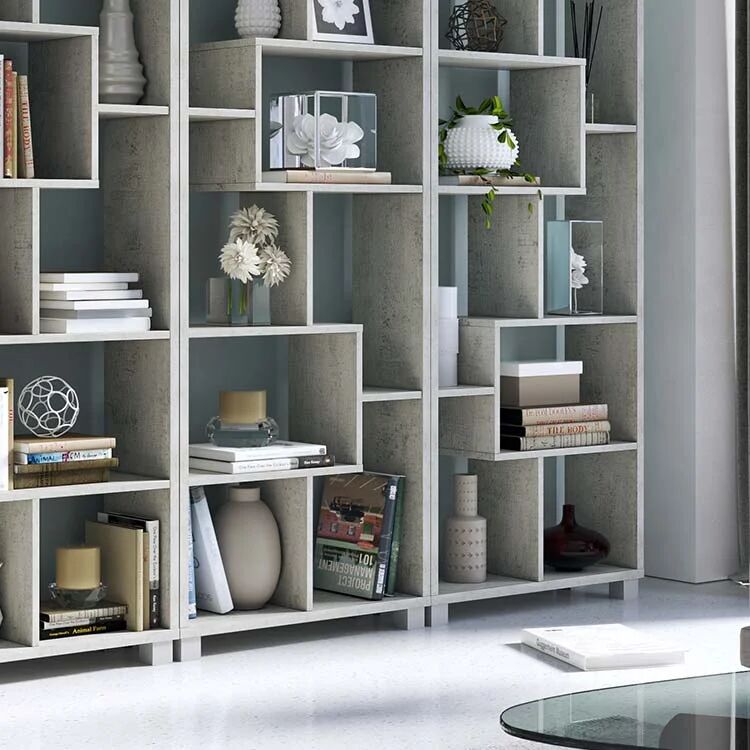 garneroarredamenti Libreria da parete 274x161h cm moderna soggiorno cemento Eliza