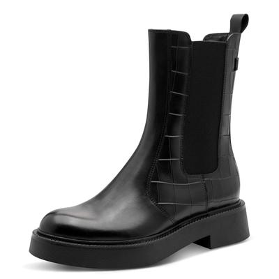 Chelseaboots TAMARIS, Damen, Gr. 37, schwarz, Elastischer Einsatz, Leder, Reptilienprägung, unifarben, Schuhe Chelseaboots, Blockabsatz, Stiefelette mit Touch it-Ausstattung