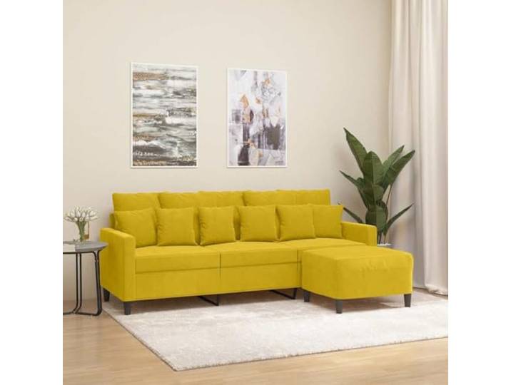 HEFZGDB 3-Sitzer-Sofa mit Hocker 180 cm Samt Gelb strapazierfähig bequem Sitzgruppe Wohnzimmer modernes Design Robustes Gestell Polsterung