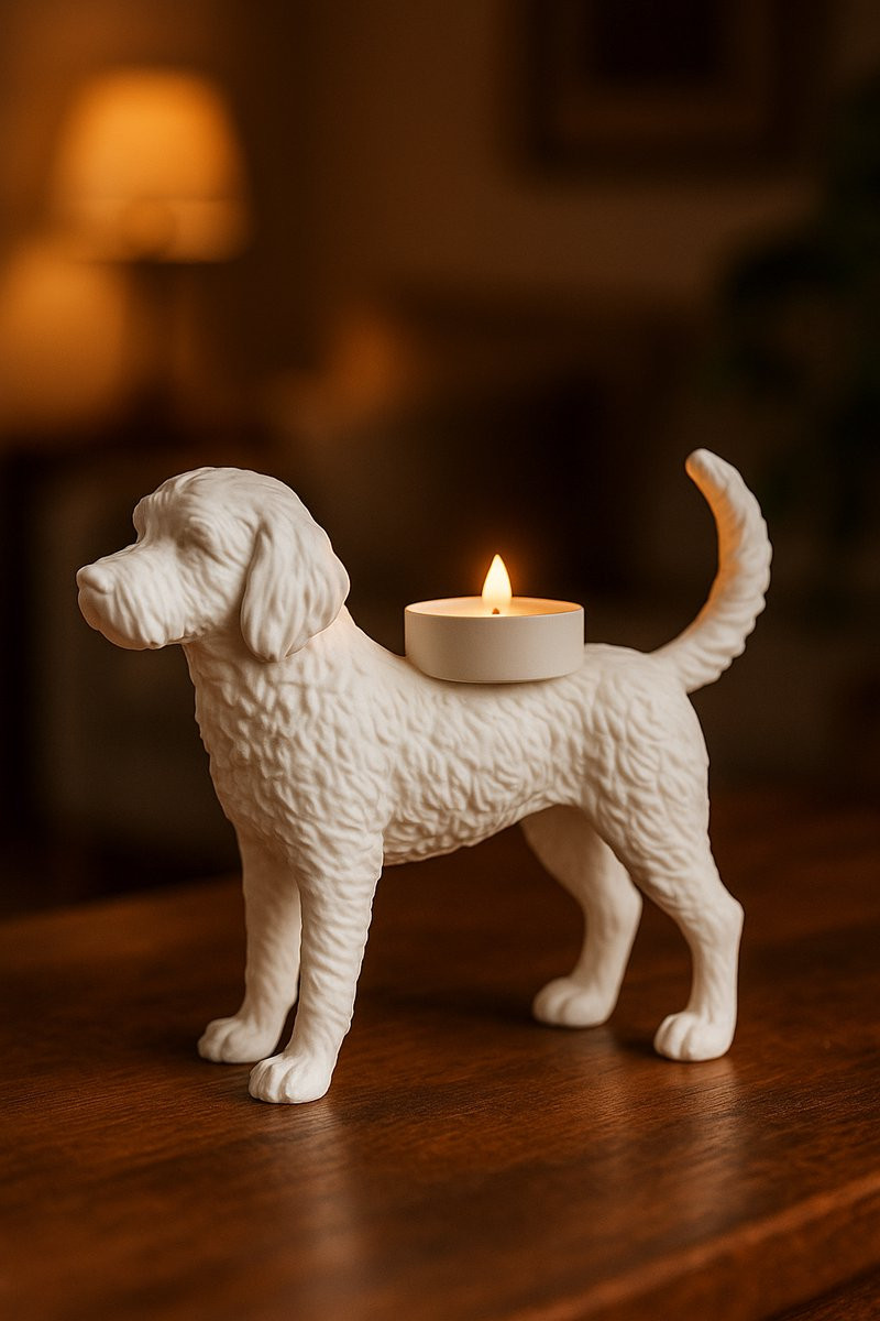 Wit Waxinelichthouder Hond Labradoodle 3D-Geprint PLA